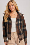 PLAID WIDE COLLAR KNIT JACKET