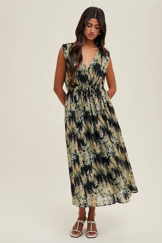 FLORAL SLEEVELESS MIDI DRESS