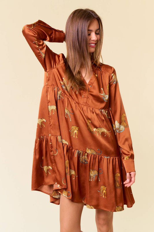 ANIMAL PRINTED TIERED MINI DRESS