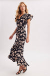 FLORAL RUFFLE WRAP MIDI DRESS