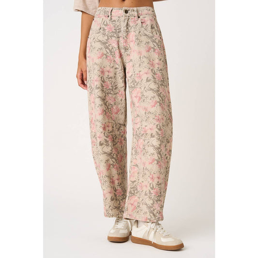 FLORAL PRINT BARREL JEANS