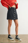 BUTTONED SCALLOP DENIM SKIRT