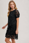 PUFF SLEEVED CROCHET DRESS