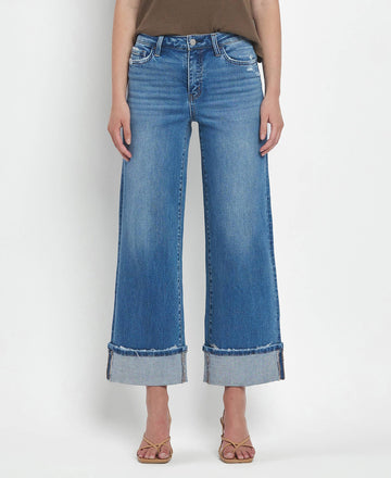 HIGH RISE CUFFED WIDE JEANS