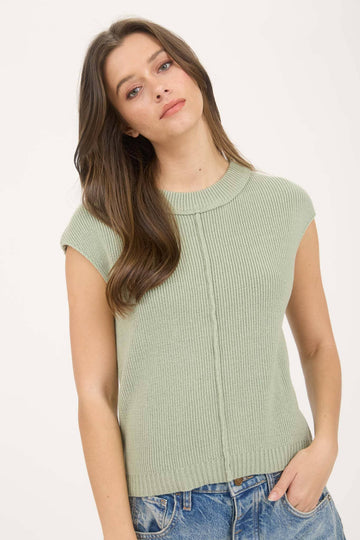 SLEEVELESS CREWNECK SWEATER KNIT TOP