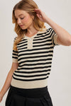 STRIPED CONTRAST KNIT POLO SHIRT