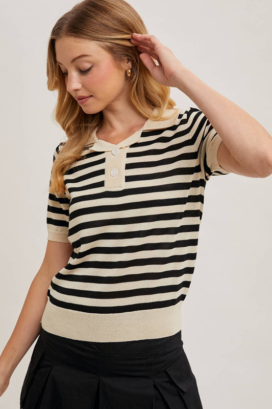 STRIPED CONTRAST KNIT POLO SHIRT