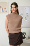 MOCK NECK SLEEVELESS SOLID RIBBED KNIT SWEATER
