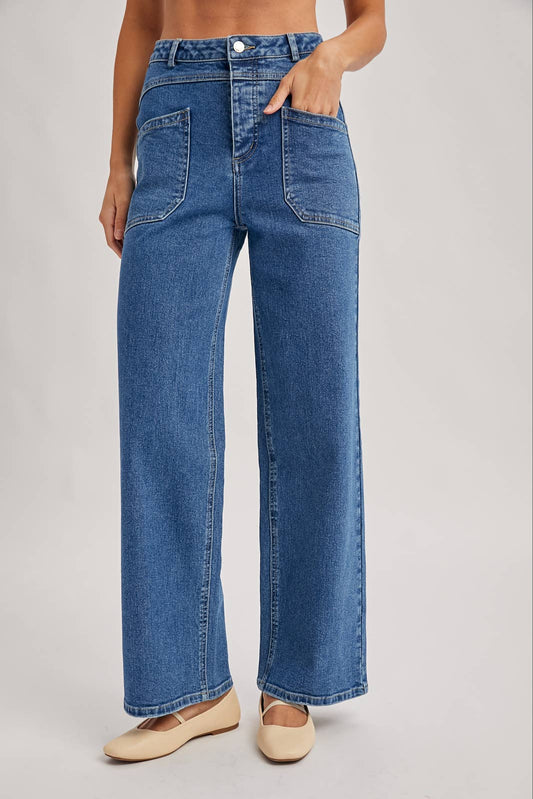HIGH-RISE SEAMED POCKETS STRAIGHT LEG JEANS