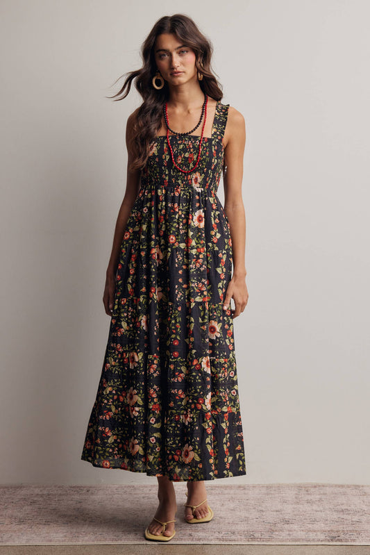 FLORAL TIERED MIDI DRESS