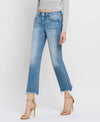MID RISE FRAYED HEM ANKLE JEANS