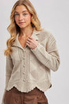 BUTTON DOWN SCALLOPED HEM CARDIGAN