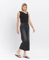 HIGH RISE RAW HEM BLACK JEANS