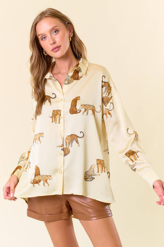 ANIMAL PRINT BUTTON DOWN