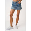 DISTRESSED HEM DENIM MINI SKIRT