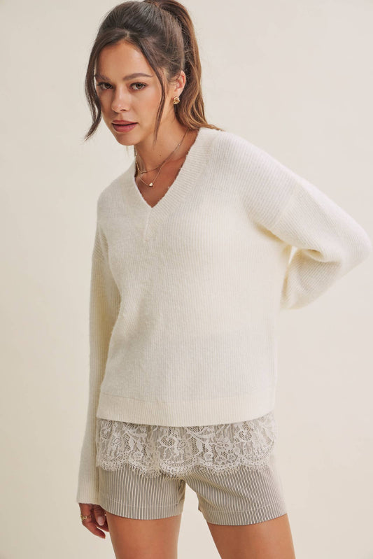 LACE TRIM BRUSHED SWEATER