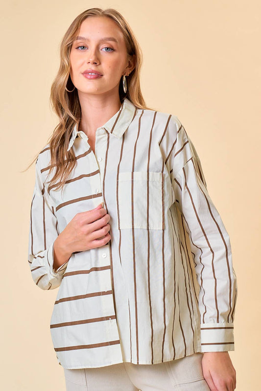 STRIPE MIXED OVERSIZED BUTTON DOWN