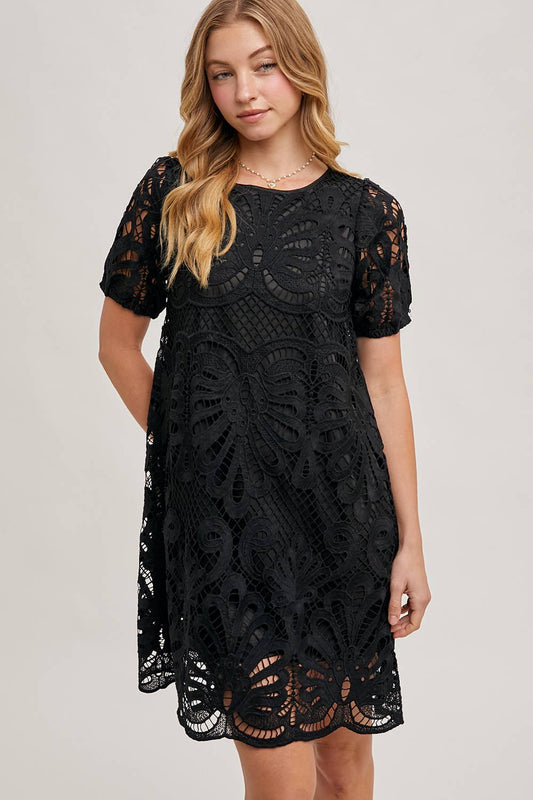 PUFF SLEEVED CROCHET DRESS