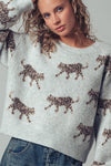 PLAYFUL LEOPARD KNIT CREWNECK SWEATER