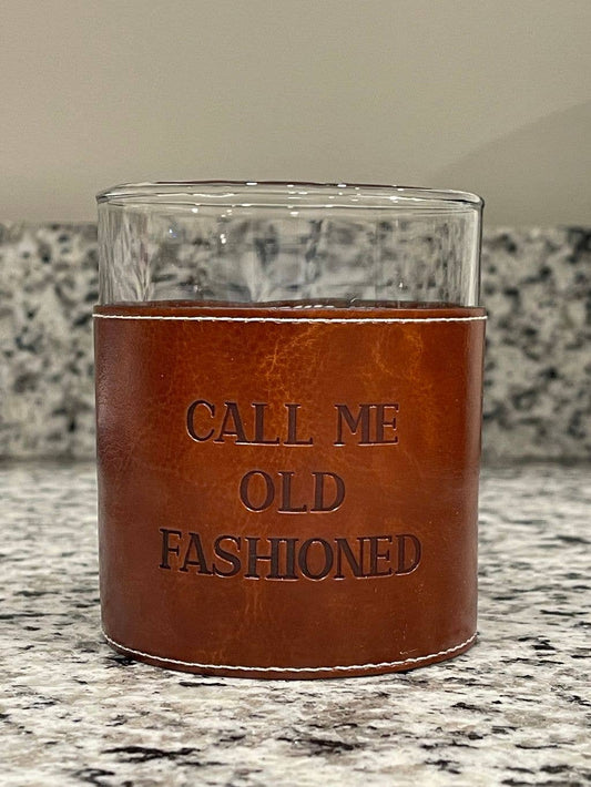 CALL ME OLD FASHIONED LEATHER ROCKS GLASS