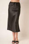 BLACK SATIN MIDI SKIRT
