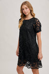 PUFF SLEEVED CROCHET DRESS