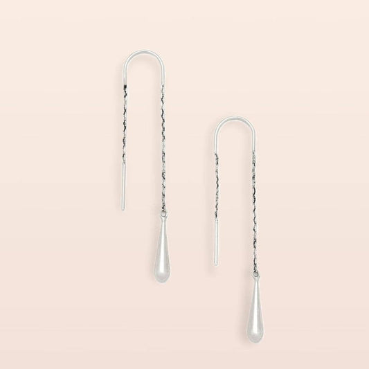 TEARDROP SILVER THREADER EARRINGS