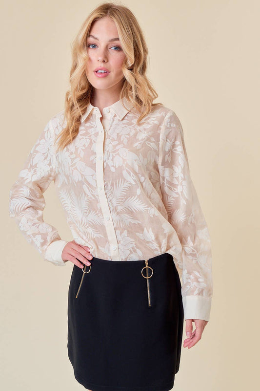 FLORAL SHEER JACUARD BLOUSE