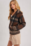 PLAID WIDE COLLAR KNIT JACKET