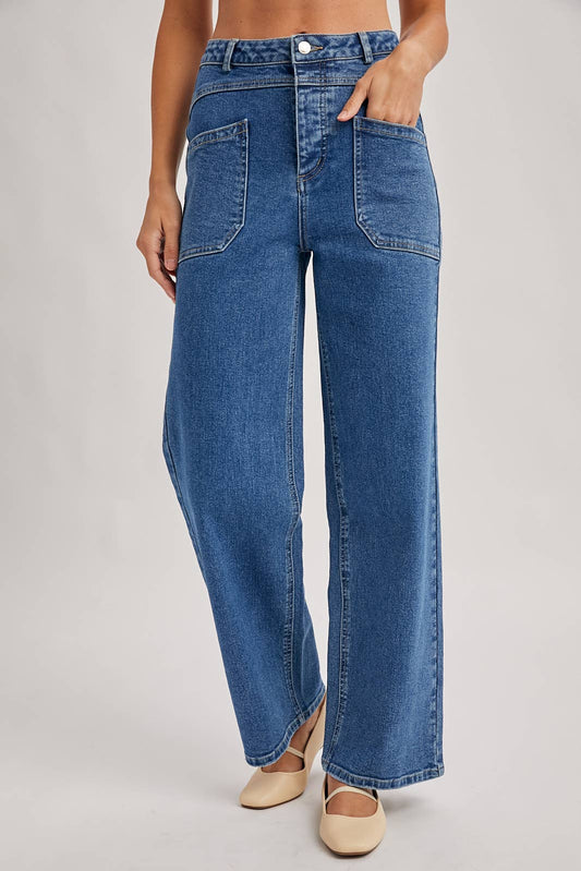 HIGH-RISE SEAMED POCKETS STRAIGHT LEG JEANS