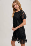PUFF SLEEVED CROCHET DRESS