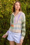 STRIPE COLOR BLOCK ZIP SWEATER