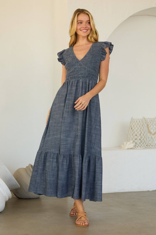 MAXI DRESS WITH FLUTTER SLEEVE