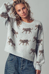 PLAYFUL LEOPARD KNIT CREWNECK SWEATER