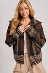 PLAID WIDE COLLAR KNIT JACKET