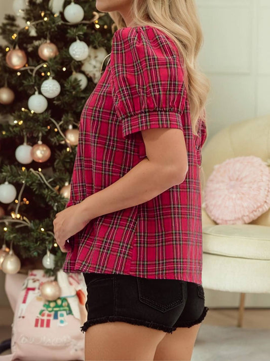 PLAID CONTRAST BLOUSE