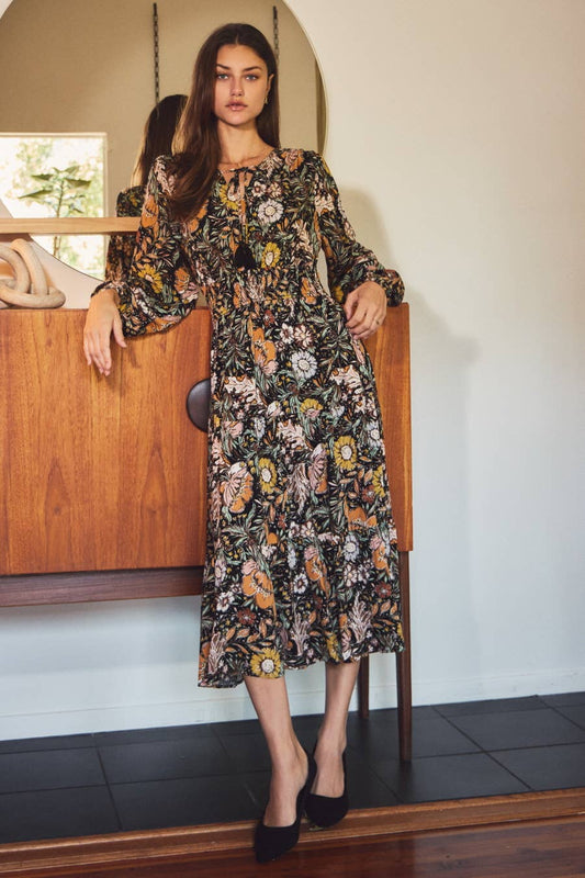 FLORAL PRINT MIDI DRESS