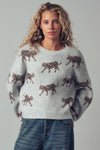 PLAYFUL LEOPARD KNIT CREWNECK SWEATER