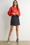 BUTTONED SCALLOP DENIM SKIRT