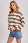 STRIPED COLLAR BOXY KNIT PULLOVER