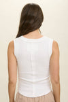 WASHED HENLEY SLEEVELESS EXPOSED SEAM KNIT TOP