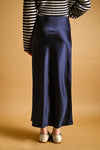NAVY SATIN MAXI SKIRT