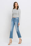 MID RISE FRAYED HEM ANKLE JEANS
