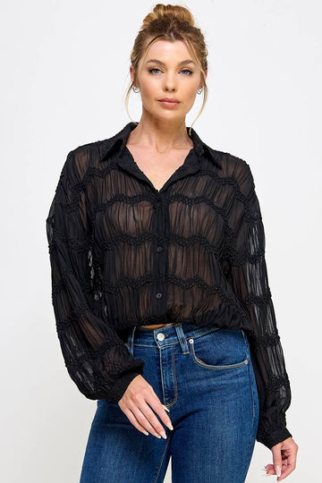 SHEER BUTTON FRONT BLOUSE