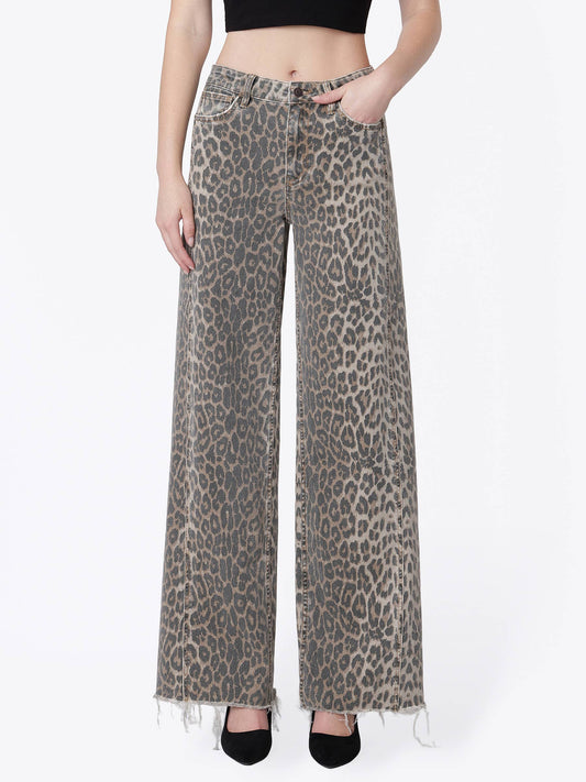 LEOPARD WIDE LEG JEANS