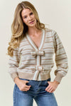 BOW TIE FRONT STRIPED CARDIGAN