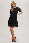 PUFF SLEEVED CROCHET DRESS