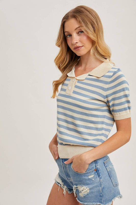 STRIPED CONTRAST KNIT POLO