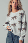 PLAYFUL LEOPARD KNIT CREWNECK SWEATER
