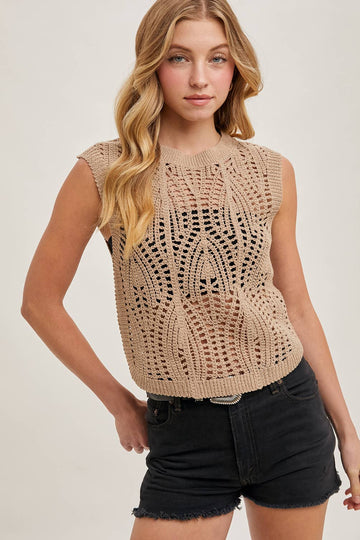 SHEER CROCHET VEST TOP